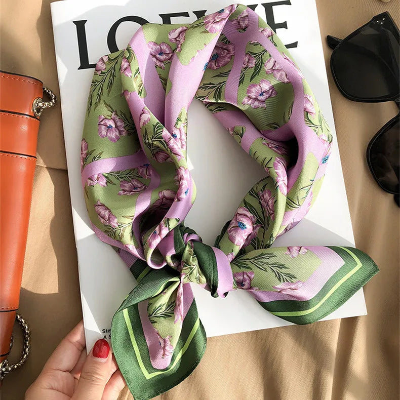 Luxury Silk Skinny Scarf with Cat Print for Women - Smarsty