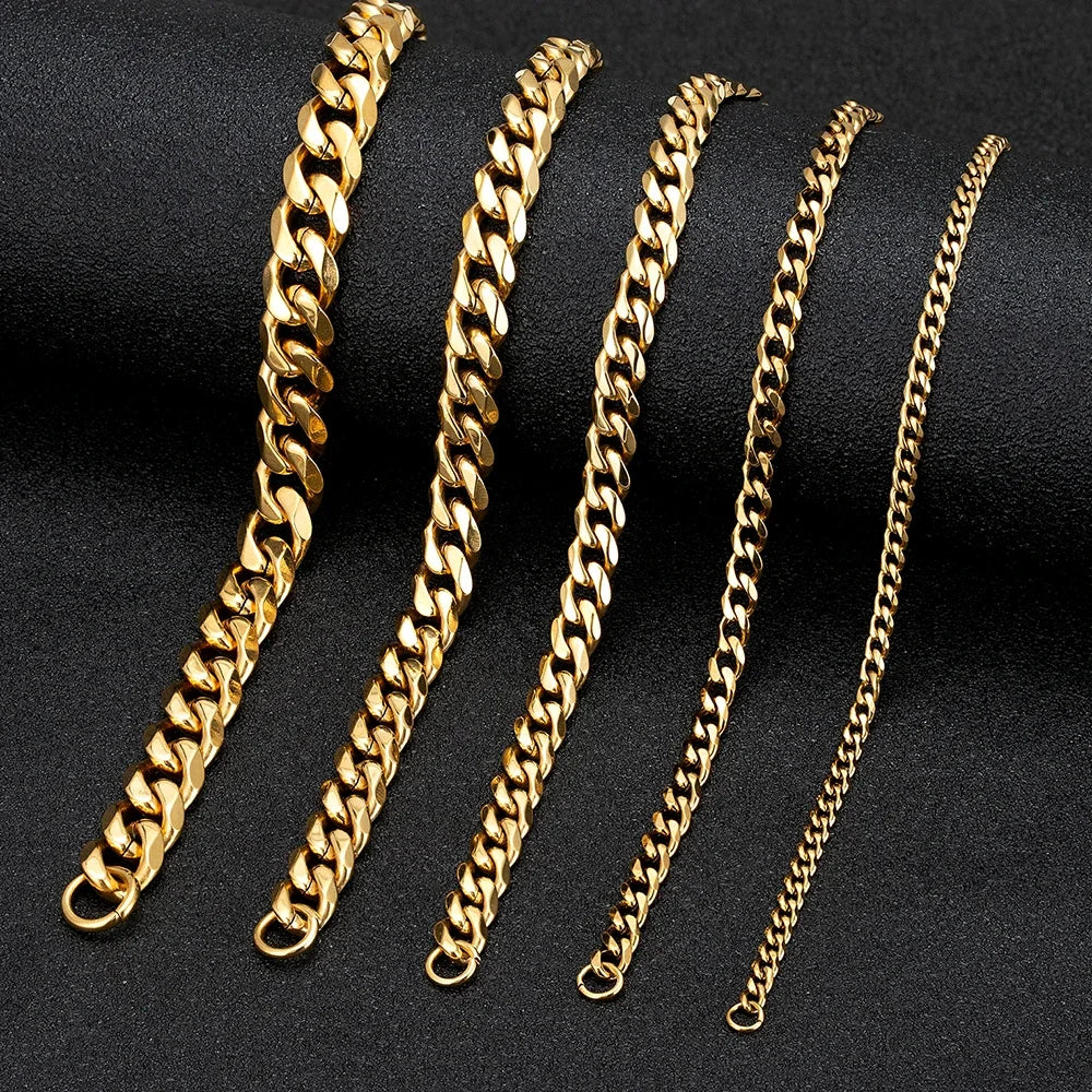 MKENDN 3-11mm Silver Stainless Steel Curb Link Bracelet - Smarsty