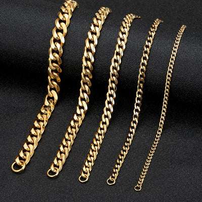 MKENDN 3-11mm Silver Stainless Steel Curb Link Bracelet - Smarsty