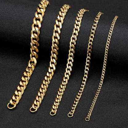 MKENDN 3-11mm Silver Stainless Steel Curb Link Bracelet - Smarsty