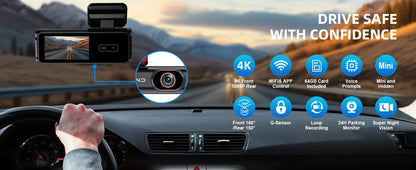 4K Dash Cam Ultra HD Car Front Night Vision Parking - Smarsty