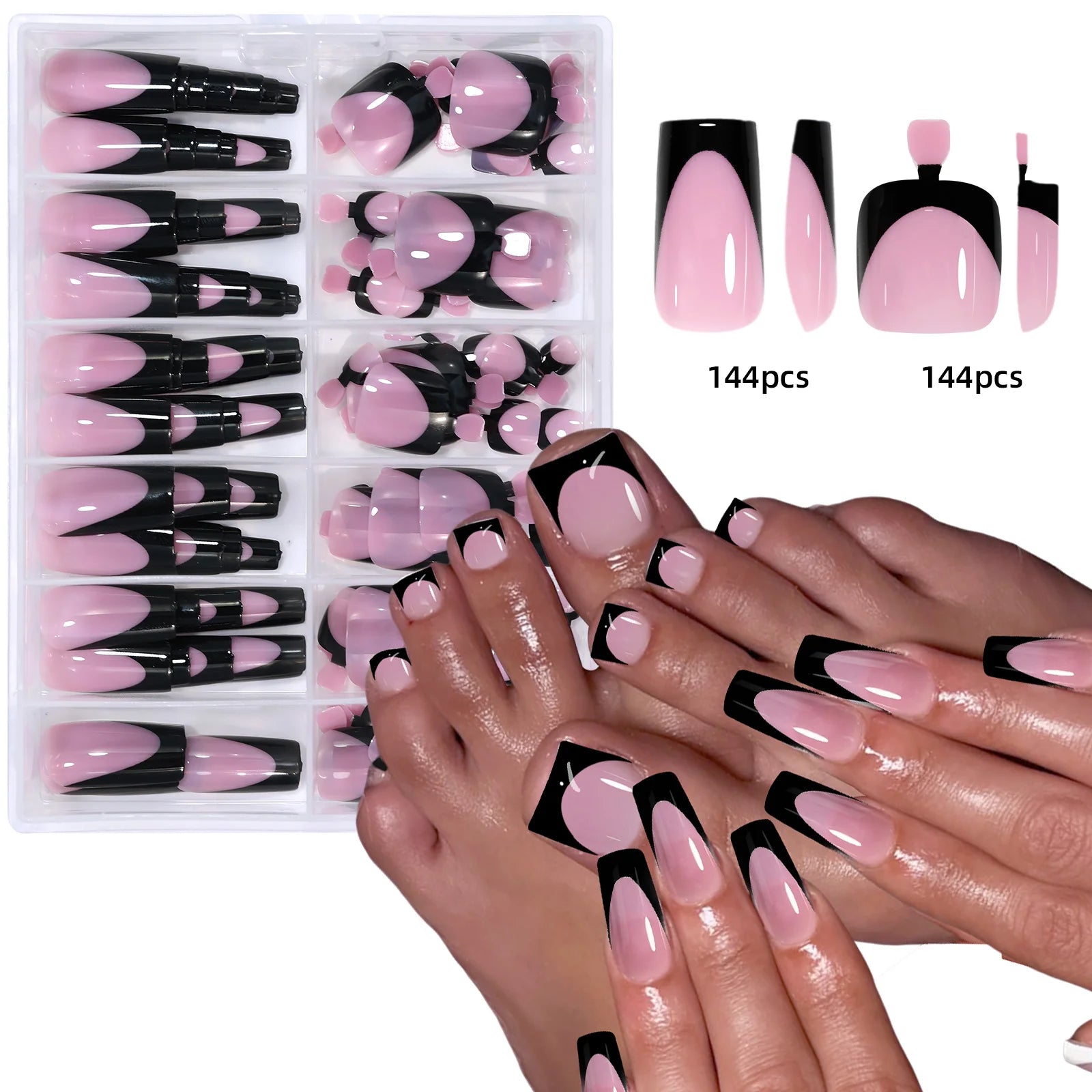 144 Piece Summer Shiny Acrylic Toenail Set - Smarsty