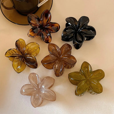 Large Flower Hair Clip Lightweight Mermaid Style Brown Beige - Smarsty