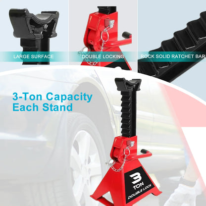2 Pack Jack Stands Double Locking 3 Ton(6000 LBs) Lifting Car Stand, Fit Use for Cars Automotive Small Vehicles, Red