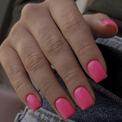 Short Square Wine Red Press On Nails Set - Smarsty