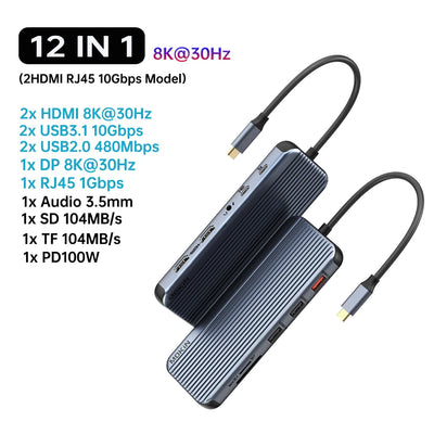 USB C Hub 4K 60Hz HDMI DisplayPort Ethernet PD 100W - Smarsty