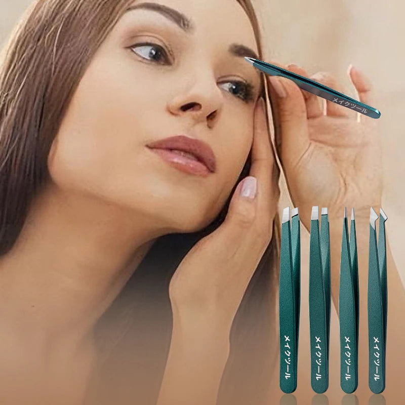 Colorful Stainless Steel Eyebrow Tweezers Set for Precision Hair Removal - Smarsty