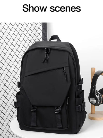 One 15 Inch Polyester Waterproof Solid Color Simple Men's Backpack Fashion Couple Student Computer Backpack - Smarsty