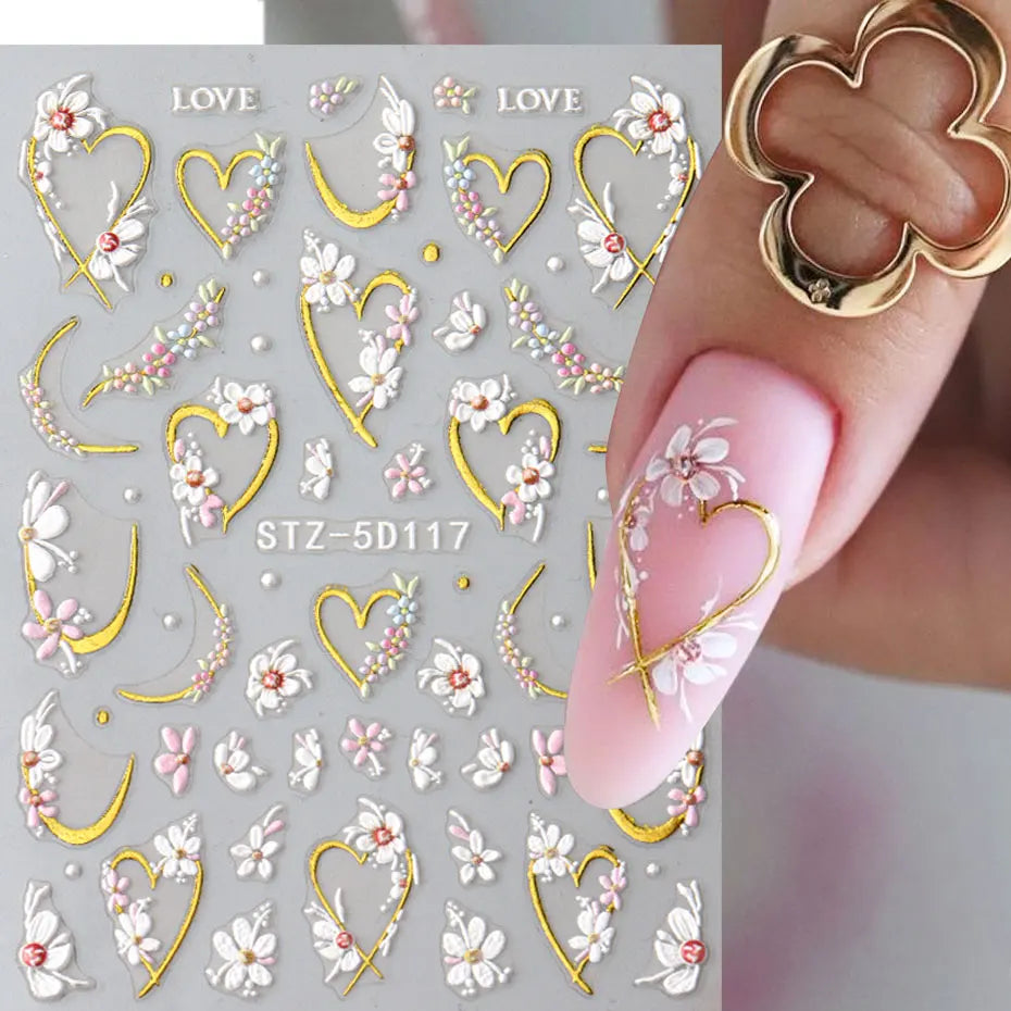 5D Kawaii Floral Nail Stickers for Wedding Decor - Smarsty