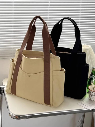 Large Capacity Canvas Tote Shoulder Bag For Work College - Smarsty