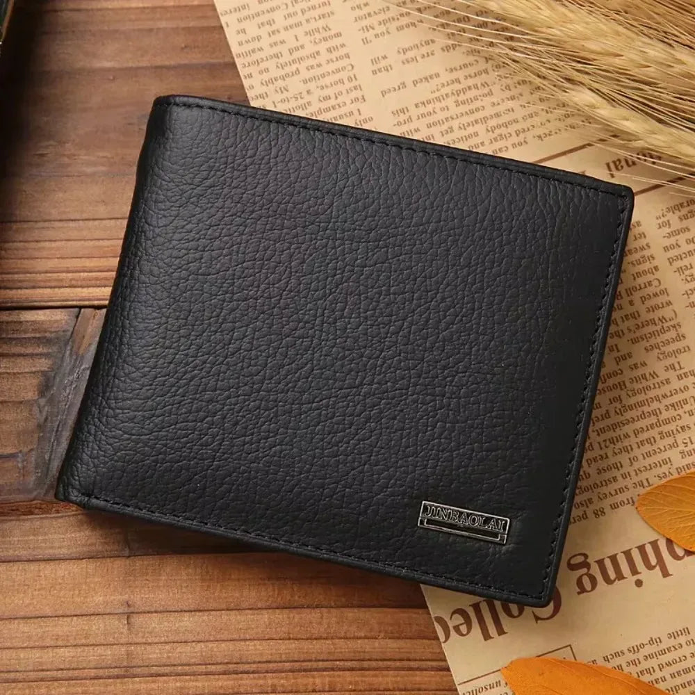 Genuine Leather Mens Wallet Premium Product Real Cowhide Wallets For Man Short Black Wallet Portefeuille Homme Short Purses - Smarsty