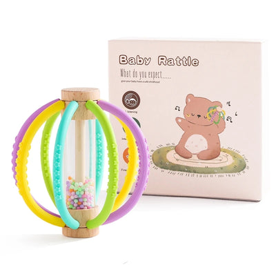 Baby Rattle Toy Wooden Rain Drum With Silicone Baby Sensory Touch Toy Newborn Dental Care Gum Anti-eating Hand Molar Stick Gif by Smarsty