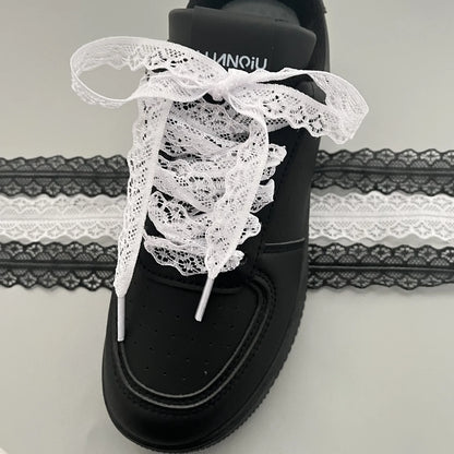 1Pair Fancy Lace Shoelaces for Women Casual Shoes Width Flat Shoelace for Sneakers Black White Shoe Laces Accessorices - Smarsty