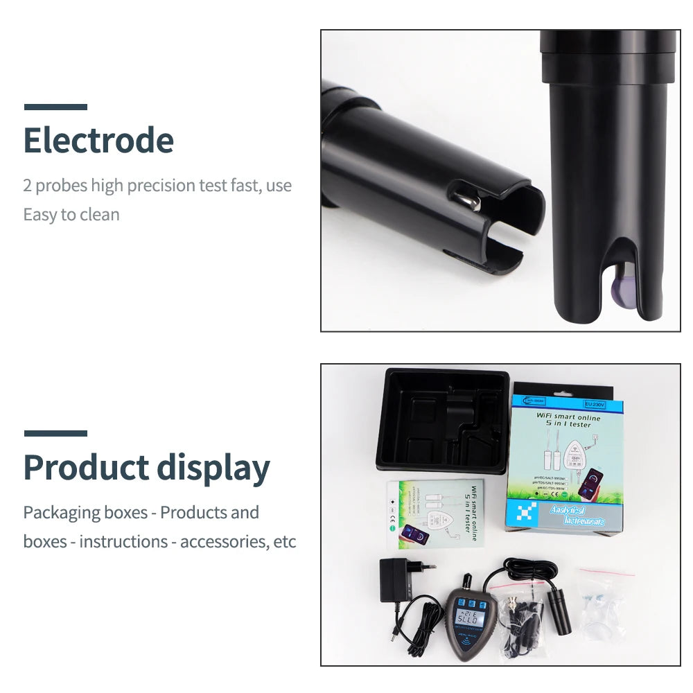 Tuya WiFi 5 in 1 Water Quality Monitor for Aquariums - Smarsty