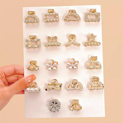 Mini Rhinestone Pearl Hair Claws For Women Sweet Geometric - Smarsty