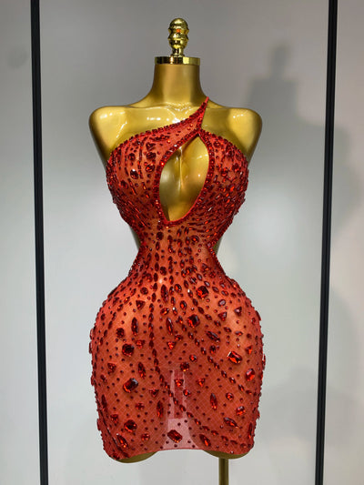 Sexy Sparkly Diamond Backless Short Dress 2025 Women Sleeveless Mesh See Through Evening Birthday Gown Singer Stage Outfit - Smarsty