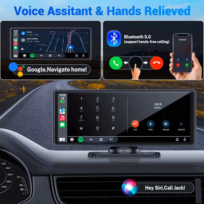 Pionray 10.26 inch Portable 4K Car DVR Wireless Carplay & Android Auto GPS Navigation Video Recorder Dashboard Dual Lens Wifi FM