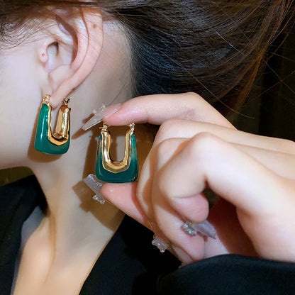 Geometric Resin Earrings in Green and Pink for Women 2023 - Smarsty