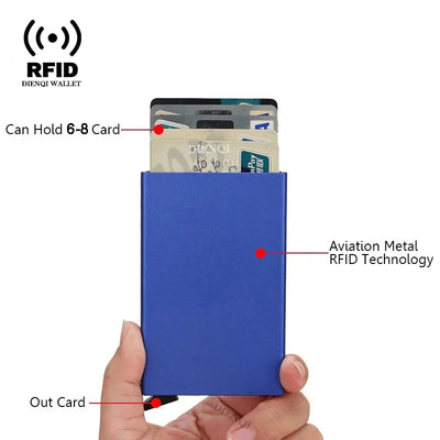 Rfid Credit Card Holder Metal Thin Slim Smart Wallet Men Women Wallets Pop Up Minimalist Small Black Purse Mini Walets for Men - Smarsty