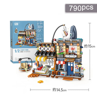 Street View Series Building blocks Izakaya Shaved Ice Shop Takoyaki Shop Coffee shop Panda Tea House model children's gift by Smarsty