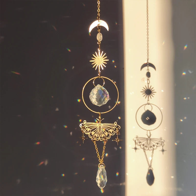 Golden Butterfly Crystal Pendant Suncatcher Wind Chimes - Smarsty