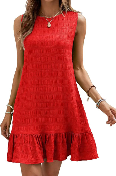 Solid Color Casual Loose Short Dresses For Women 2024 Fashion Summer Women's A-Line Midi Dress Elegant Vintage Female Dresses - Smarsty