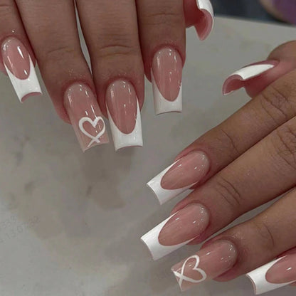 24PCS Pink French Fake Nails for Parties - Smarsty