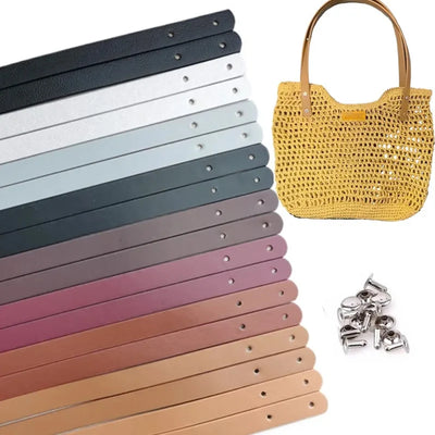 2Pcs Handmade Bag Strap PU Leather Replacement Handles Band for Fashion Woven Bags Accessories DIY Shoulder Handbag Tote Straps - Smarsty