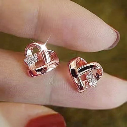 Heart Stud Earrings Cubic Zirconia Sparkling Wedding - Smarsty