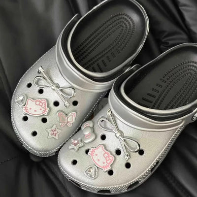 MINISO Hello Kitty Silvery Shoe Charms Set Cute Cartoon Plastics Decorations for Clogs & Sandals Perfect Gift for Boy Girl - Smarsty