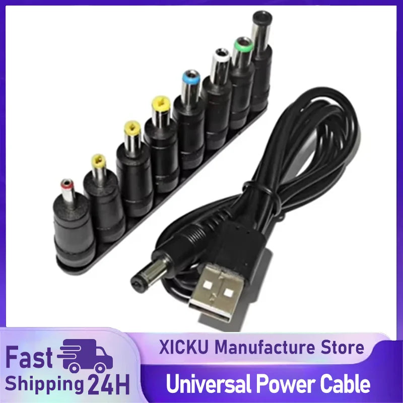 Universal Power Cable USB to DC 5.5 * 2.1mm Jack 5V Charging Cord with 8 Selectable Connector Tips for CCTV Cameras TV Box - Smarsty