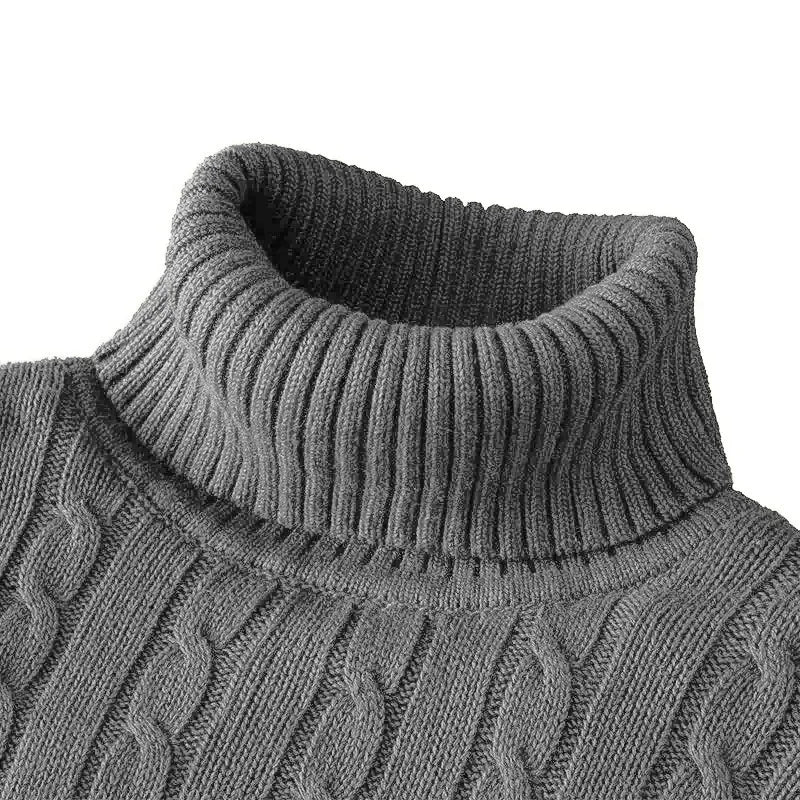 Autumn Men's Long Sleeve Knitted Sweaters Men's Slim Fit Turtleneck Sweater Casual Pullover Sweater Lightweight Ribbed Sweater - Smarsty