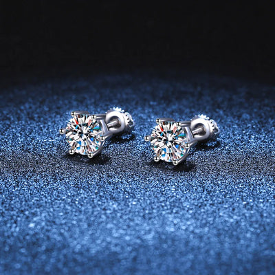 Moissanite Studs 0.5 To 2Ct Sterling Silver Screw Back - Smarsty