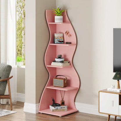 Tribesigns Corner Shelf, Modern 5-Tier Wall Corner Bookshelf, Stylish Corner Small Bookcase Storage Rack Plant Stand
