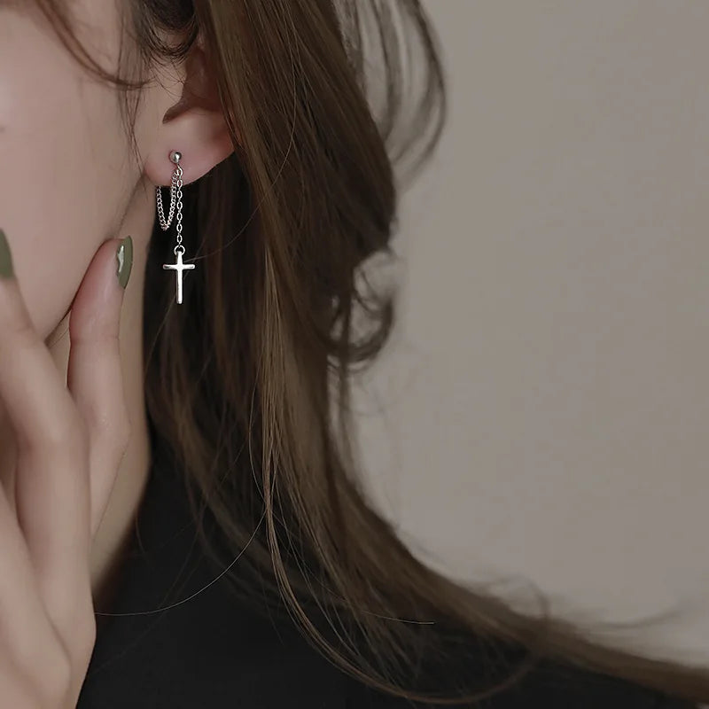 Punk Silver Cross Drop Earrings for Unisex Gothic Style - Smarsty