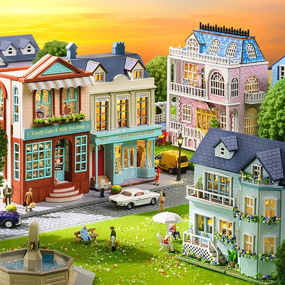 DIY Mini Wooden Doll House Assembly Building Model Pink Princess Villa Architecture Kit 3D Puzzle Dollhouse With Furniture Gifts by Smarsty