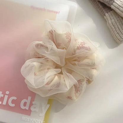 Double Layer Silk Hair Scrunchies Floral Soft Ponytail - Smarsty