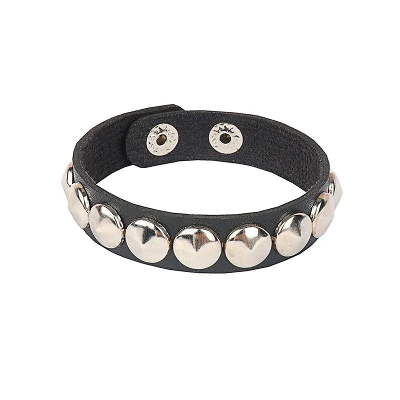 2024 Adjustable Black Pu Leather Spike Bracelet - Smarsty