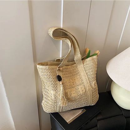 French Style Large Capacity Woven Straw Tote Bag For Women - Smarsty