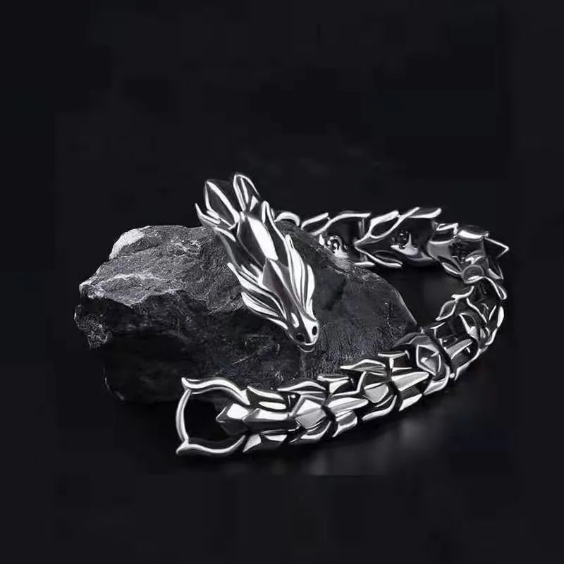 Mens Viking Dragon Bracelet Vintage Punk Chain Bangle - Smarsty