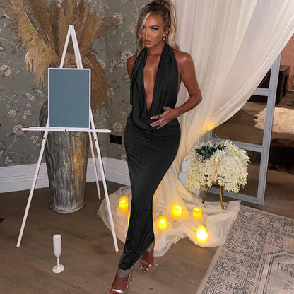 Dulzura Autumn Women Halter Backless Midi Dress For Women Bodycon Sexy Party Elegant Outfits Evening Birthday Clothes Y2K 2024 - Smarsty