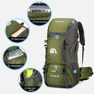 50L Travel Backpack Camping Men Large Hiking Bag Tourist Rucksack Waterproof Outdoor Sports Climbing Mountaineering Bag Luggage by Smarsty