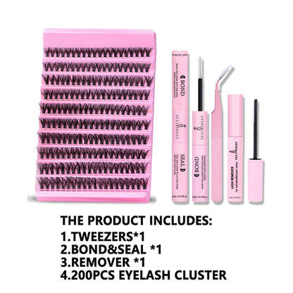 DIY Eyelash Extension Kit with 200pcs D Curl Clusters - Smarsty