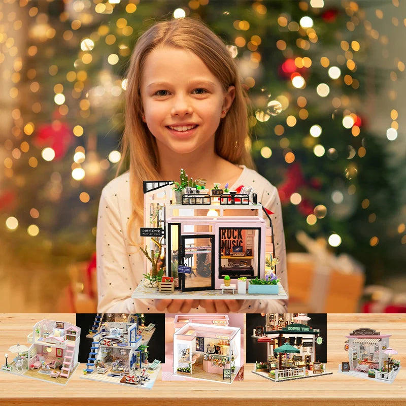 DIY Miniature Dollhouse Kits Hourly Light Studio House Sea Villa Wooden Doll House With Furniture Building Kids Toys Xmas Gifts by Smarsty