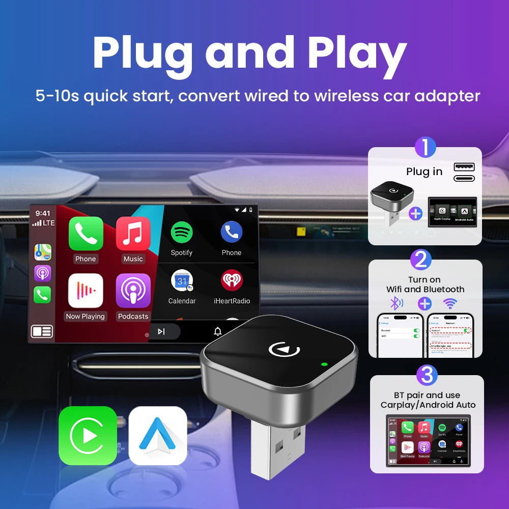 2in1 Wireless CarPlay And Android Auto Adapter Plug And Play - Smarsty