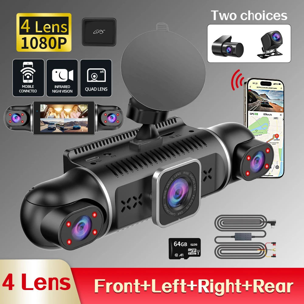 360 Degree Car Dash Cam With GPS WiFi 1080P Recording - Smarsty