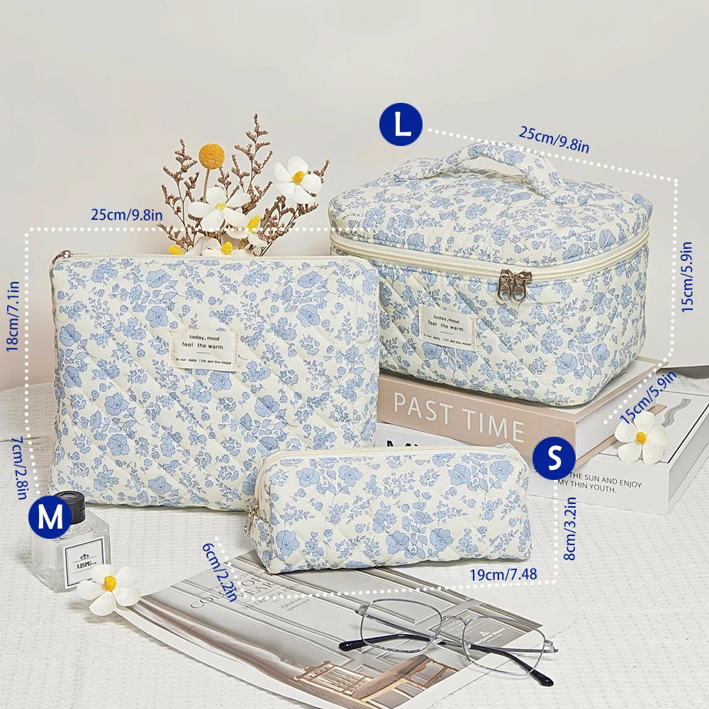 1pcs Cute Quilted Cotton Makeup Bag Women Zipper Cosmetic Organizer Cloth Handbag Box Shape Portable Toiletry Case for Girls - Smarsty