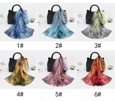 Lightweight Silk Lotus Print Scarf for Women Sun Protection - Smarsty