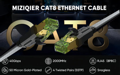 MIZIQIER CAT 8 Flat Network Cable 40Gbps for Gaming - Smarsty