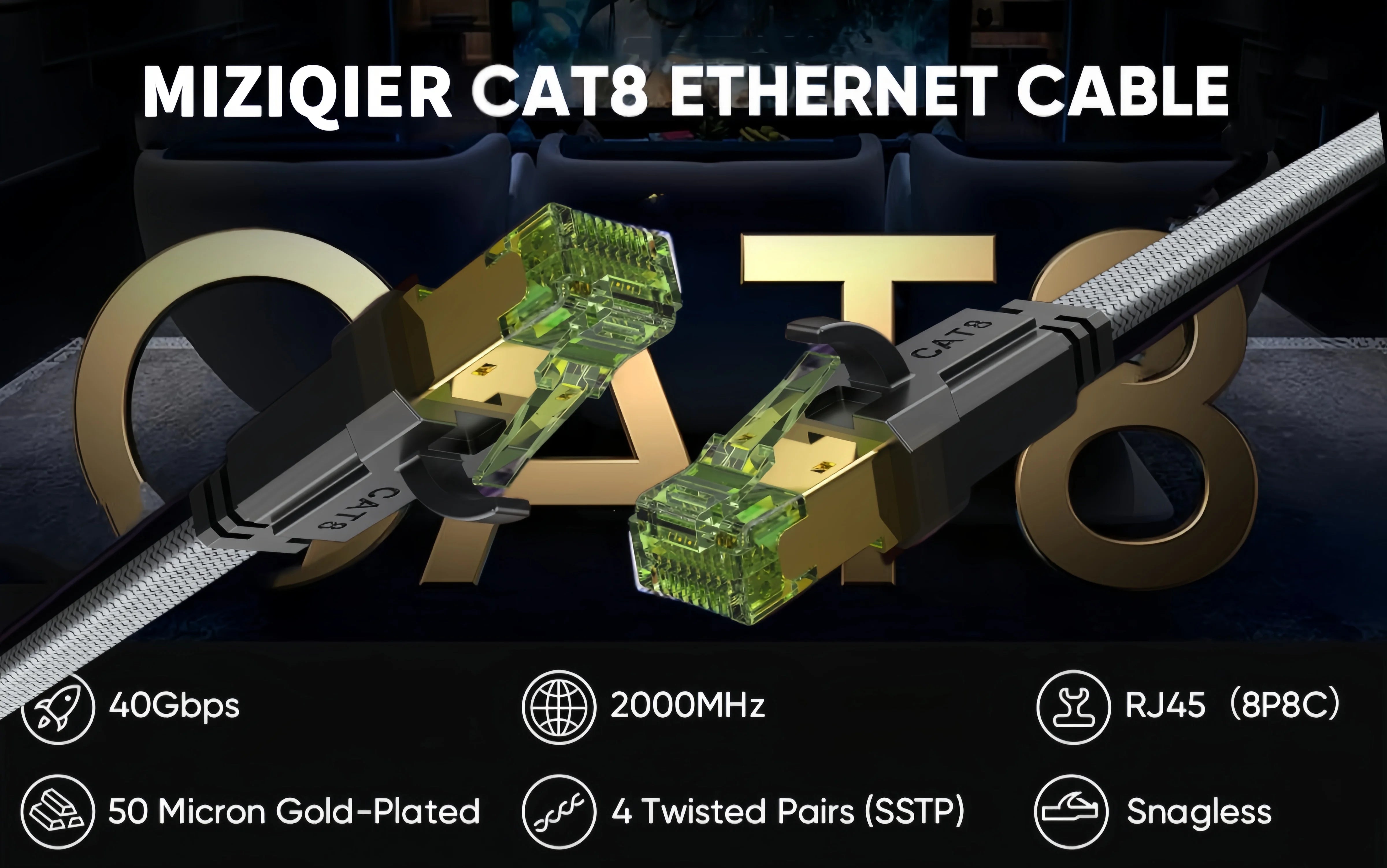 MIZIQIER CAT 8 Flat Network Cable 40Gbps for Gaming - Smarsty